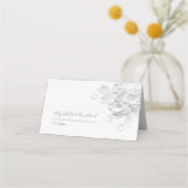 White 3D Flowers Wedding Place Card プレイスカード (裏面)