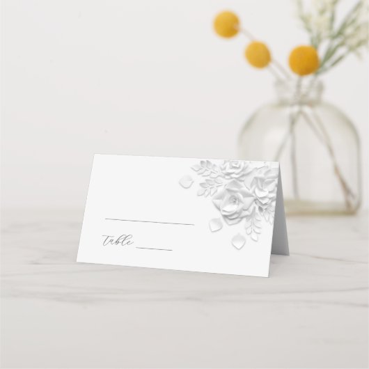 White 3D Flowers Wedding Place Card プレイスカード (正面)