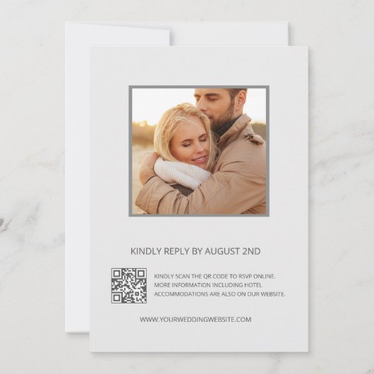 White 3D Roses Frame Wedding Minimalist 招待状 (裏面)