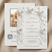 White 3D Roses Frame Wedding Minimalist 招待状