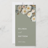 White 3D Roses Sage Green | 結婚式プログラム (正面)