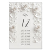 White 3D Roses Wedding Guest Names  テーブルナンバー (裏面)