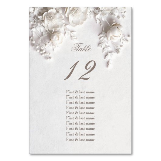 White 3D Roses Wedding Guest Names  テーブルナンバー (正面)