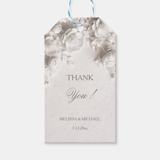 White 3D Roses Wedding Thank You ギフトタグ (正面)