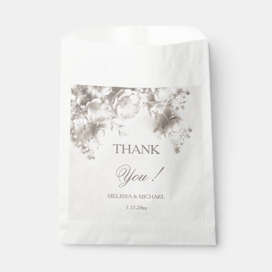 White 3D Roses Wedding Thank You フェイバーバッグ (正面)