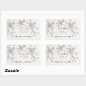 White 3D Roses Wedding Thank You 長方形シール (シート)