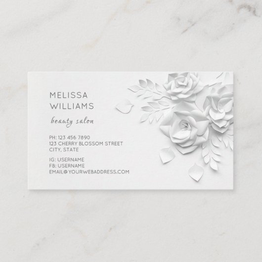 White 3D Simple Flowers 名刺 (裏面)