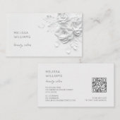 White 3D Simple Flowers 名刺 (正面/裏面)