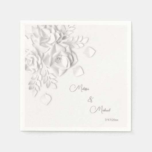 White 3D Simple Flowers Wedding スタンダードカクテルナプキン (正面)