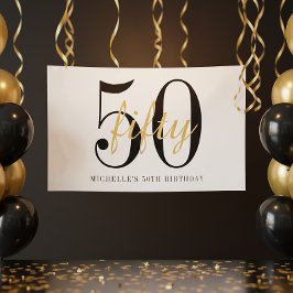 White 50th Birthday Party Black Gold Chic  ポスター