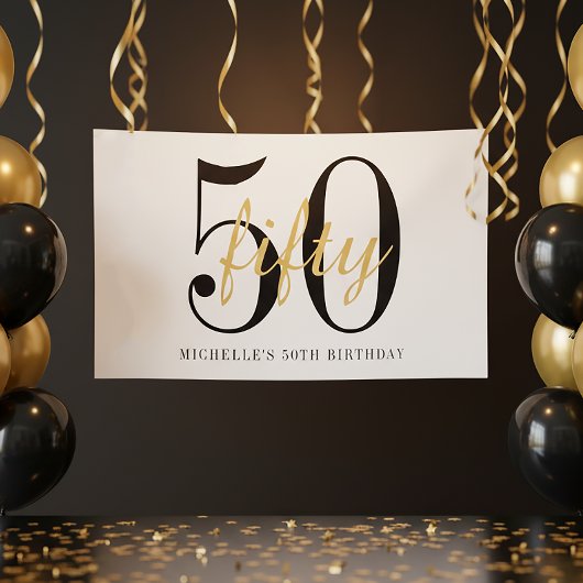 White 50th Birthday Party Black Gold Chic  ポスター