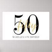 White 50th Birthday Party Black Gold Chic  ポスター (正面)
