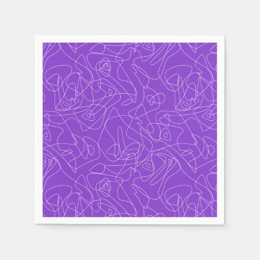 white abstract curved lines on a purple background スタンダードカクテルナプキン (正面)