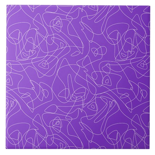 white abstract curved lines on a purple background タイル (正面)
