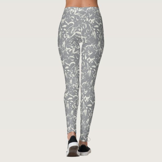 White Abstract On Grey Leggings レギンス (裏面)