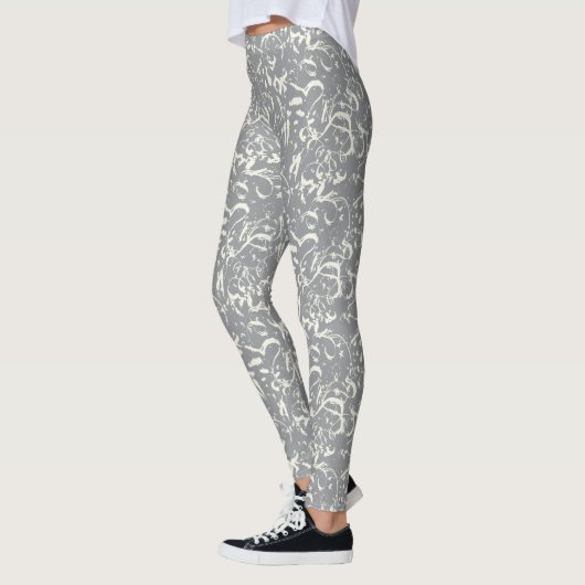 White Abstract On Grey Leggings レギンス (左)
