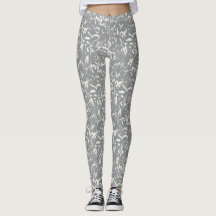 White Abstract On Grey Leggings