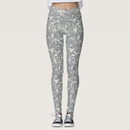 White Abstract On Grey Leggings レギンス