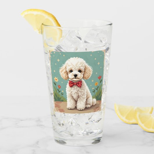 White adorable poodle with bow tie タンブラーグラス (アイス正面)