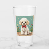 White adorable poodle with bow tie タンブラーグラス (正面)