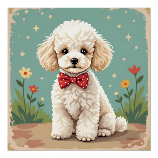 White adorable poodle with bow tie ポスター (正面)