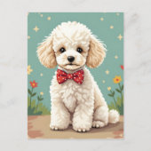 White adorable poodle with bow tie ポストカード (正面)
