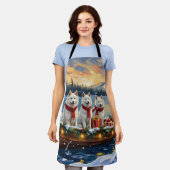 White American Eskimo Dog Christmas Boat Holiday エプロン (着用した状態)