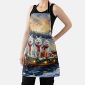 White American Eskimo Dog Christmas Boat Holiday エプロン (インサイチュ)