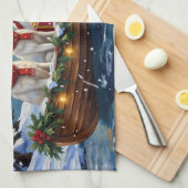 White American Eskimo Dog Christmas Boat Holiday キッチンタオル (四つ折り)