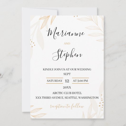 White and Beige Elegant Floral Wedding Invitation 招待状 (正面)