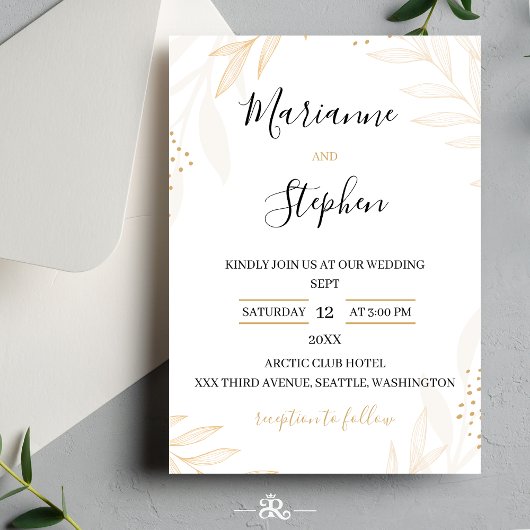 White and Beige Elegant Floral Wedding Invitation 招待状