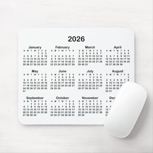 White and Black 2026 Calendar マウスパッド (マウス)