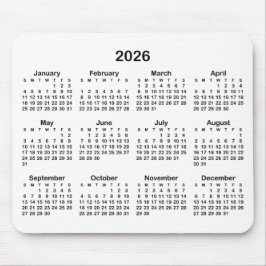 White and Black 2026 Calendar マウスパッド