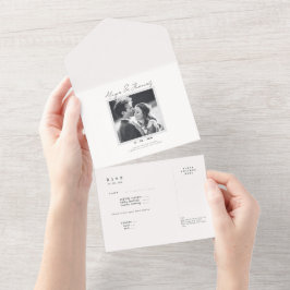 white and black elegant picture RSVP Wedding All-i オールインワン招待状