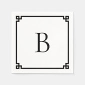 White and Black Greek Key Border Elegant Monogram スタンダードカクテルナプキン (正面)