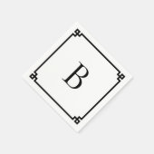 White and Black Greek Key Border Elegant Monogram スタンダードカクテルナプキン (角)