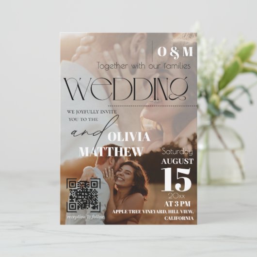 White and black Magazine Cover Wedding  Invitation 招待状 (スタンド正面)