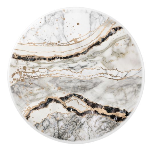 White and Black Marble Textures Abstract セラミックノブ (正面)