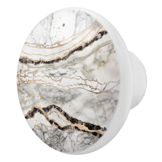 White and Black Marble Textures Abstract セラミックノブ (右)