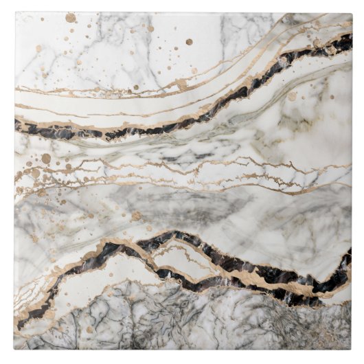 White and Black Marble Textures Abstract タイル (正面)
