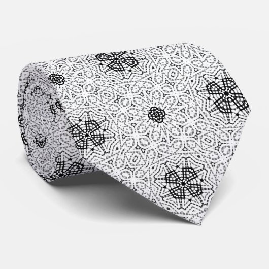 White and black openwork geometric pattern Elsa ネクタイ (ロール)