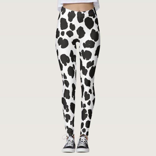 White And Black Spots Pattern Safari Leopard Print レギンス (正面)