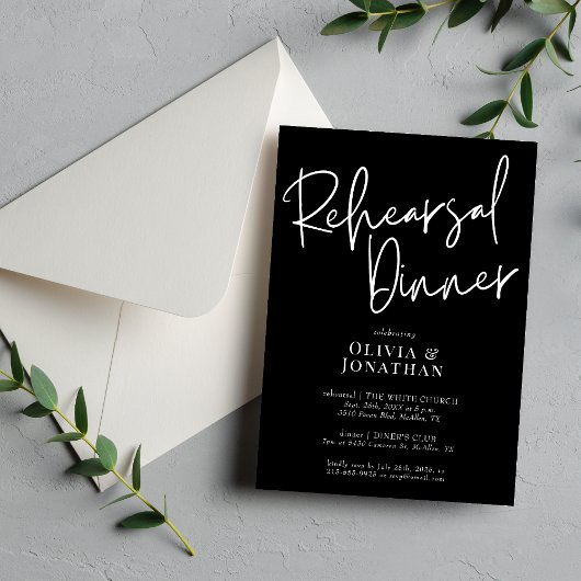 White and Black Wedding Rehearsal Dinner 招待状