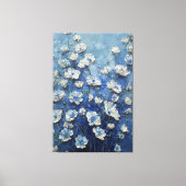White and Blue Blossoms on Rich Blue Abstract Wall キャンバスプリント (正面)