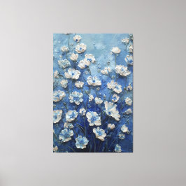 White and Blue Blossoms on Rich Blue Abstract Wall キャンバスプリント