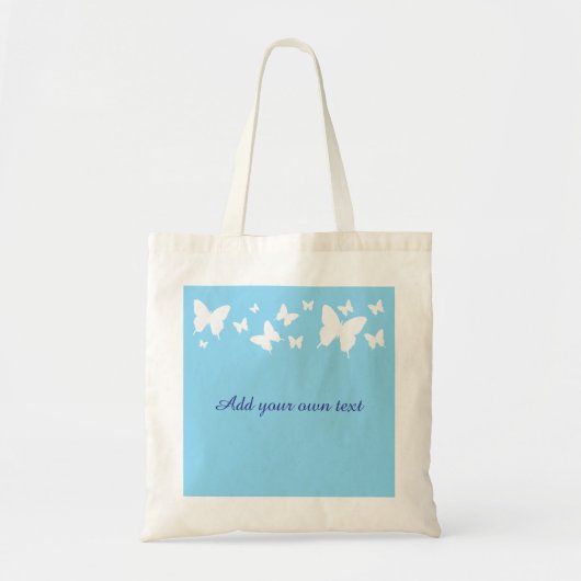 White and Blue Butterfly Tote Bag Wedding Favour  トートバッグ (正面)