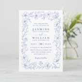 White and Blue Elegant Floral QR Code Wedding 招待状 (スタンド正面)