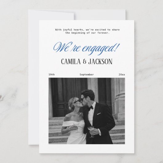 White and Blue Engagement Announcement 招待状 (正面)