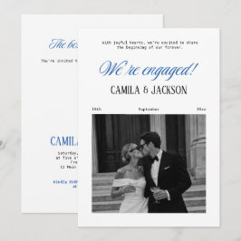 White and Blue Engagement Party Announcement 招待状