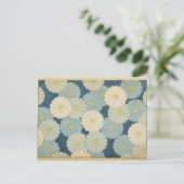 White and blue Japanese flower design postcard ポストカード (スタンド正面)